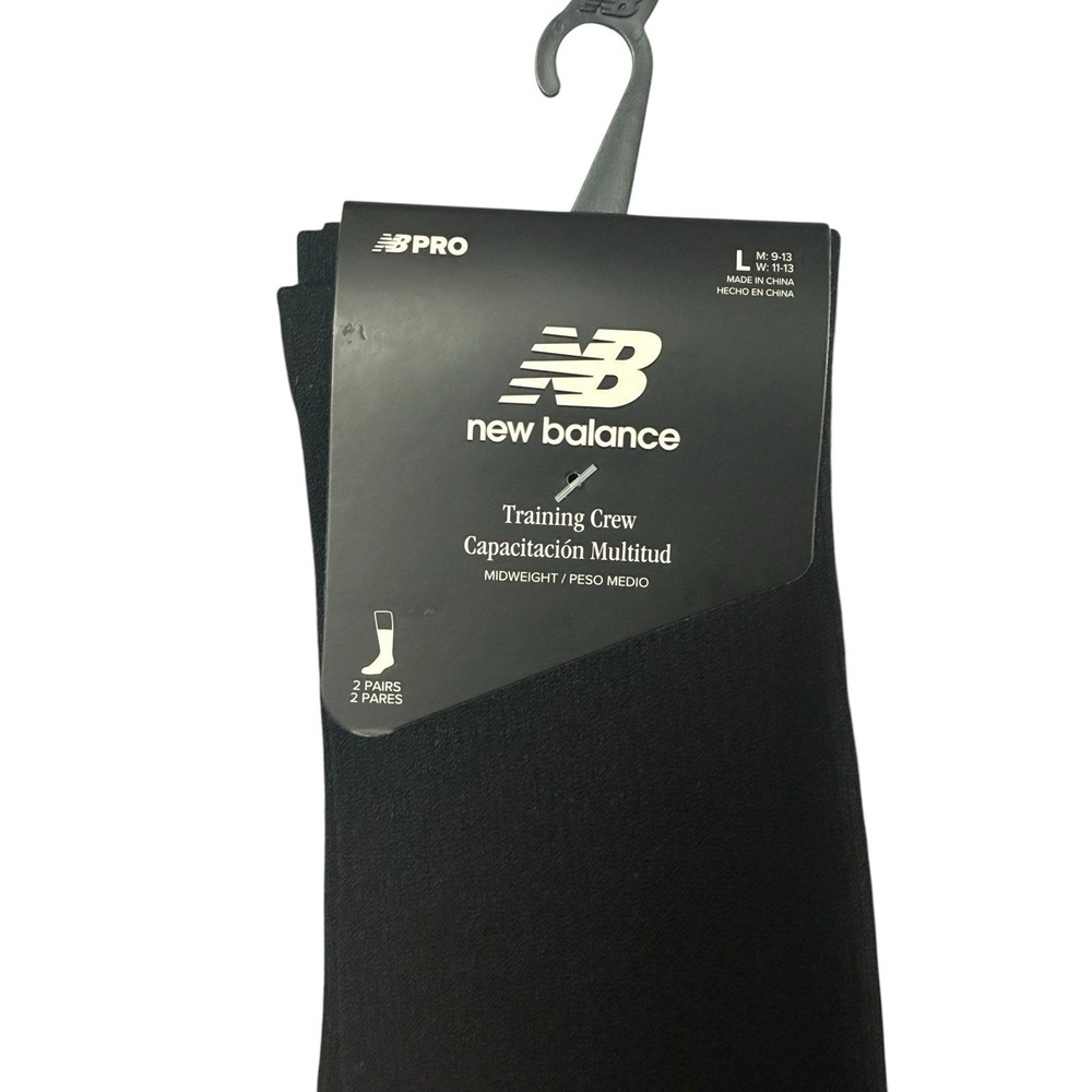 NEW BALANCE Pro Training Crew Socks L Black Cushioned 2 Pair LAS25141 NEW
